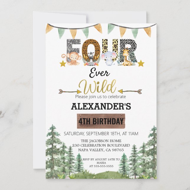 Woodland  Four Ever Wild Birthday Invitation (Front)