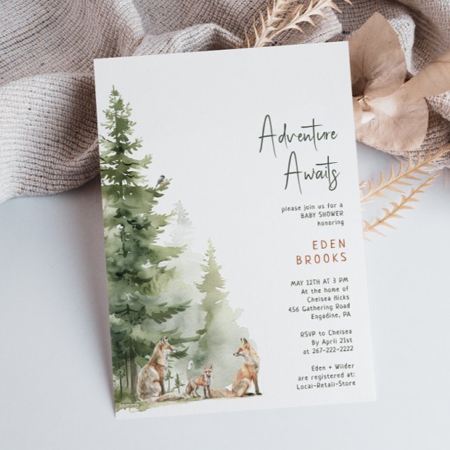 Woodland Fox Adventure Awaits Baby Shower Invitation (Creator Uploaded)