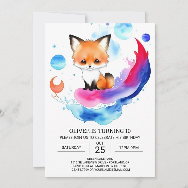 Woodland Fox Adventure Birthday Celebration Invitation (Front)