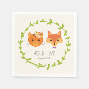 Woodland Fox and Cat Rustic Wedding Napkin