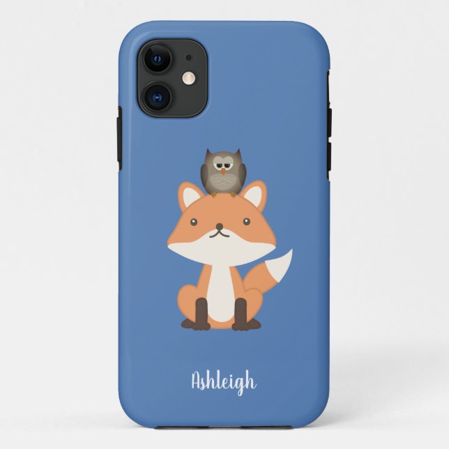 Woodland Fox and Owl Blue Custom Case-Mate iPhone Case (Back)