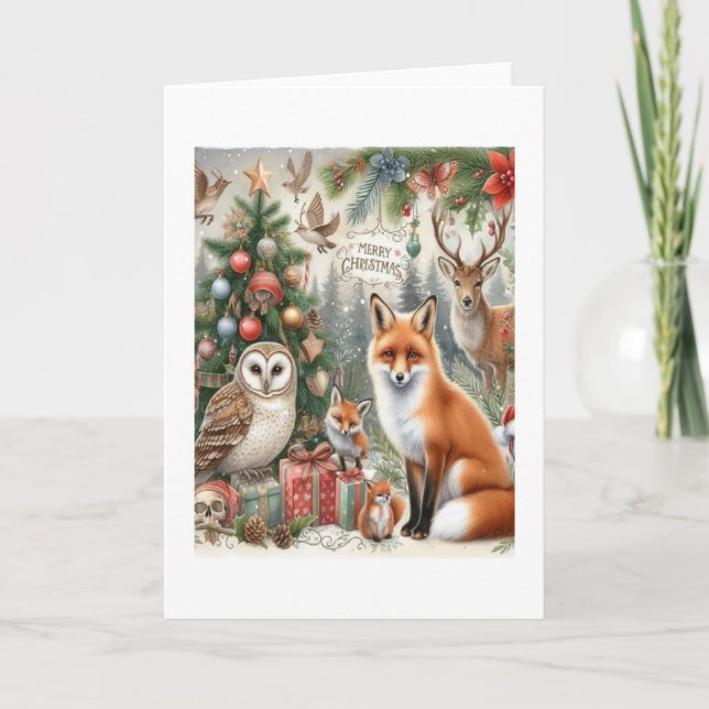 Woodland Fox and Owl Christmas  Card (Front)