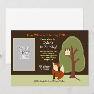 Woodland Fox and Owl Photo Birthday Invite