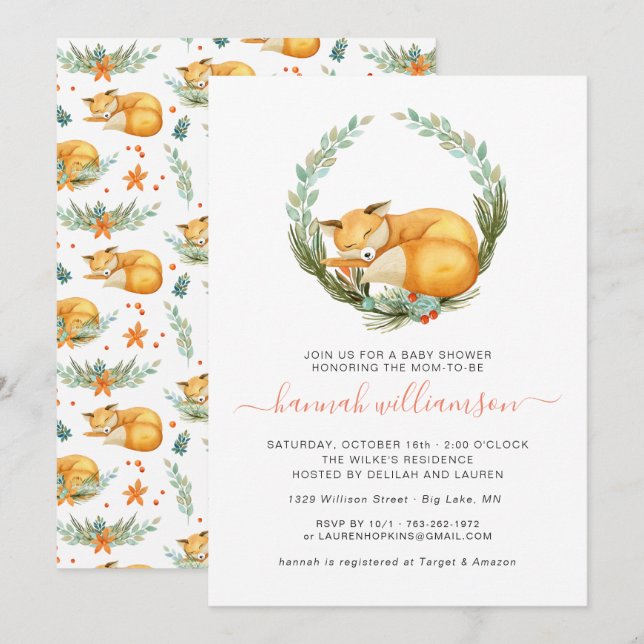 Woodland Fox Autumn Baby Shower Invitation (Front/Back)