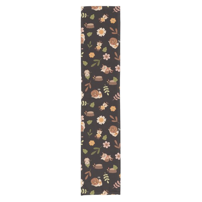Woodland Fox Autumn Theme Dark Short Table Runner (Front)