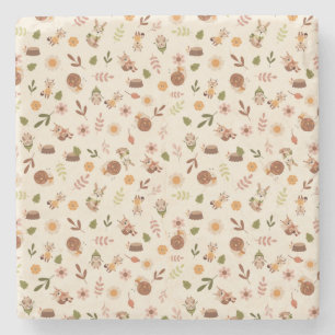 Woodland Fox Autumn Theme Neutral Stone Coaster