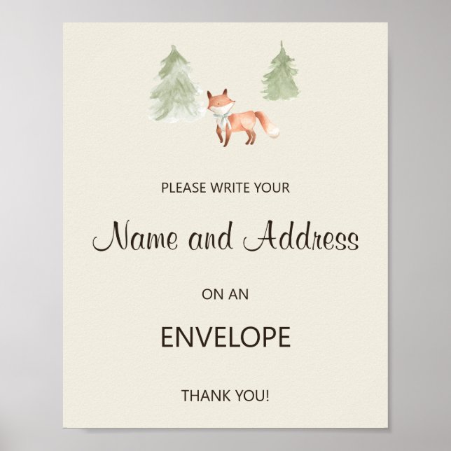 Woodland Fox Baby Shower Address and Envelope Poster (Front)