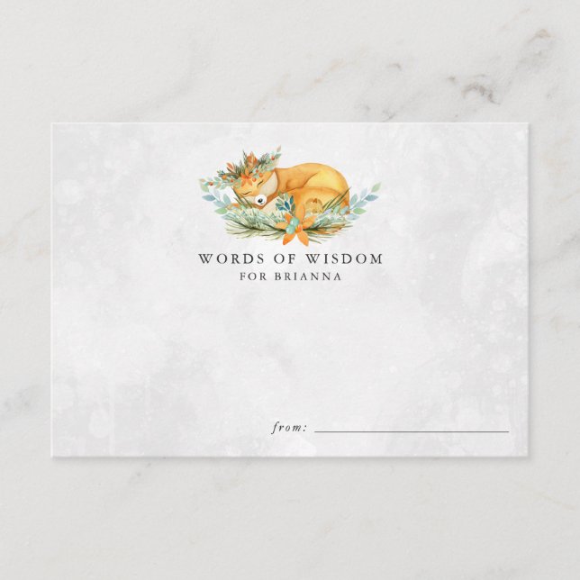Woodland Fox Baby Shower Advice Cards (Front)