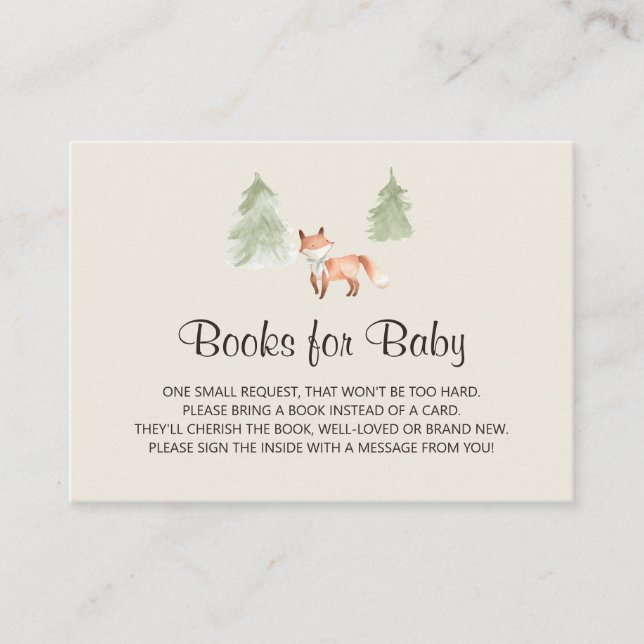 Woodland Fox Baby Shower Book Request Enclosure Card (Front)