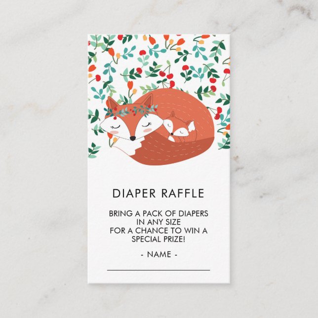 Woodland Fox Baby Shower Diaper Raffle Ticket Enclosure Card (Front)