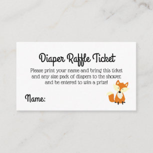 Woodland Fox Baby Shower Diaper Raffle Ticket Enclosure Card