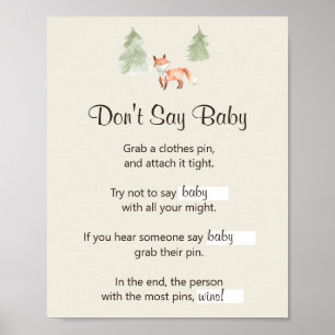 Woodland Fox Baby Shower Don't Say Baby Poster
