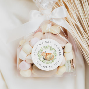 Woodland Fox Baby Shower Favor Classic Round Sticker