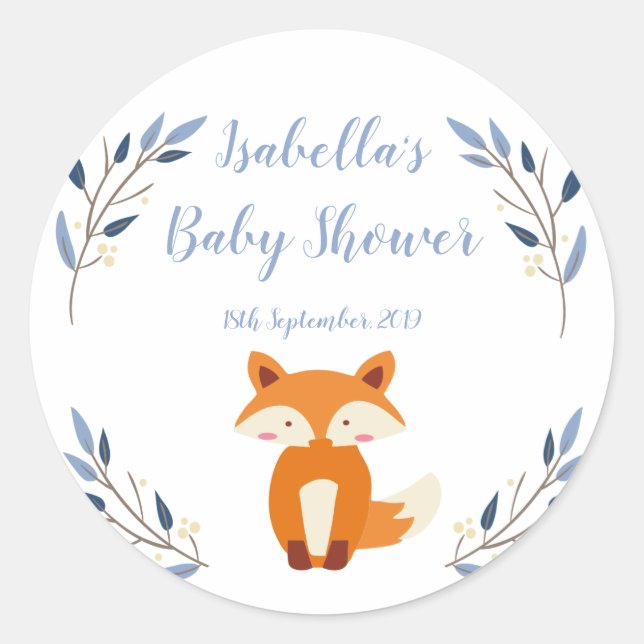 Woodland Fox Baby Shower Favour Sticker (Front)