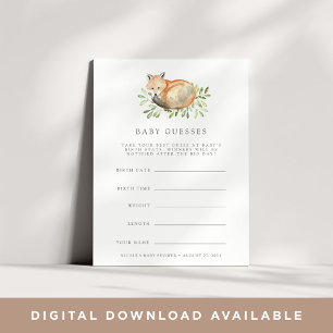 Woodland Fox Baby Shower Guessing Game Card