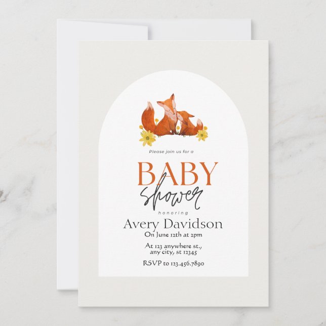 Woodland Fox Baby Shower Invitation (Front)