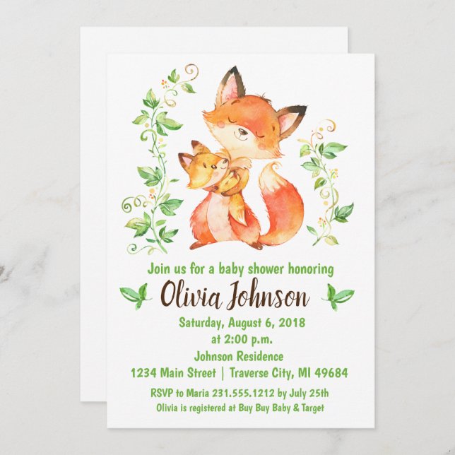Woodland Fox Baby Shower Invitation (Front/Back)