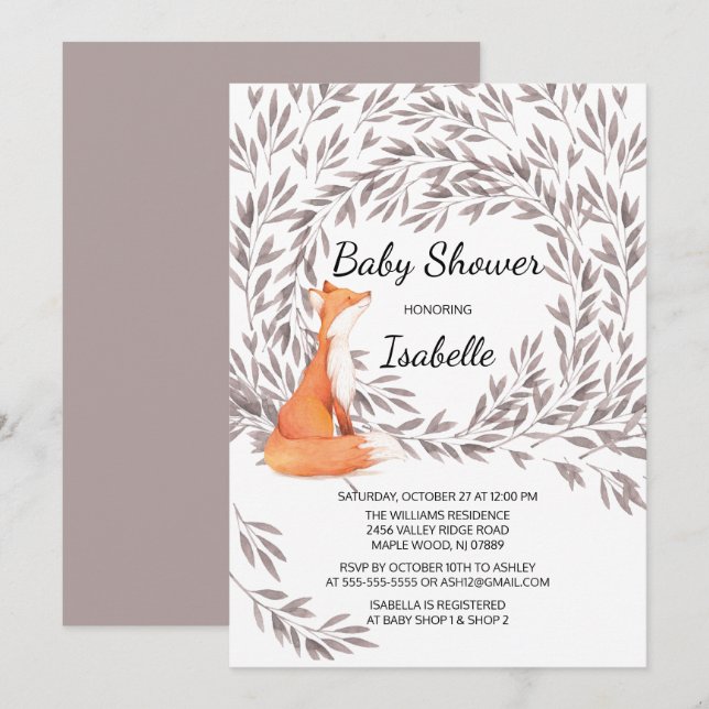 Woodland Fox Baby Shower Invite (Front/Back)