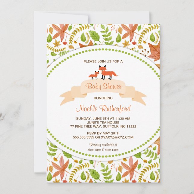 Woodland Fox Baby Shower Invites / mother and baby (Front)
