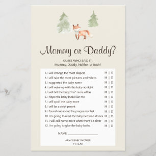 Woodland Fox Baby Shower Mummy or Daddy Game Flyer