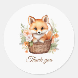 Woodland Fox Baby Shower Thank You Classic Round Sticker