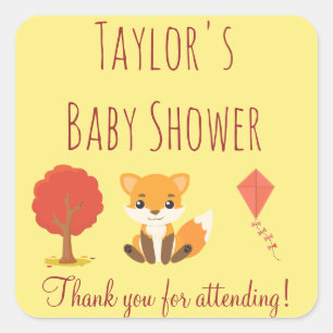 Woodland Fox Baby Shower Thank You Square Sticker