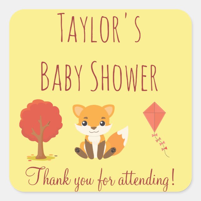 Woodland Fox Baby Shower Thank You Square Sticker (Front)