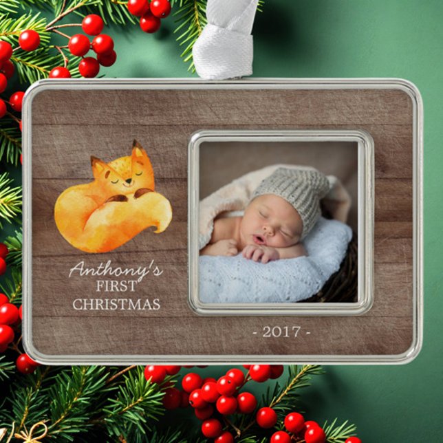 Woodland Fox Baby's 1st Christmas Photo Ornament (Creator Uploaded)