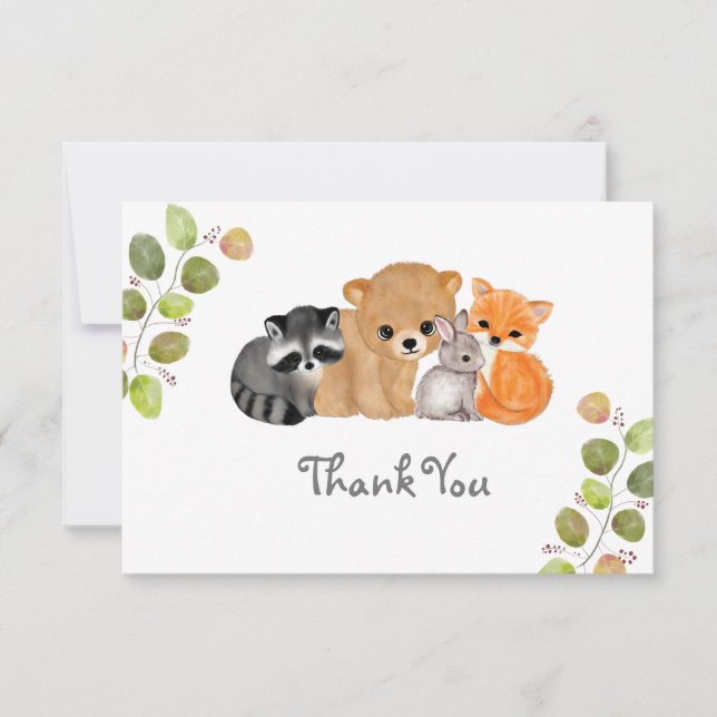 Woodland Fox Bear Racoon Bunny Thank You Card (Front)
