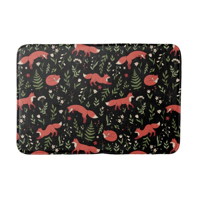 Woodland Fox Botanical Pattern Bath Mat (Front)