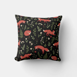 Woodland Fox Botanical Pattern Cushion