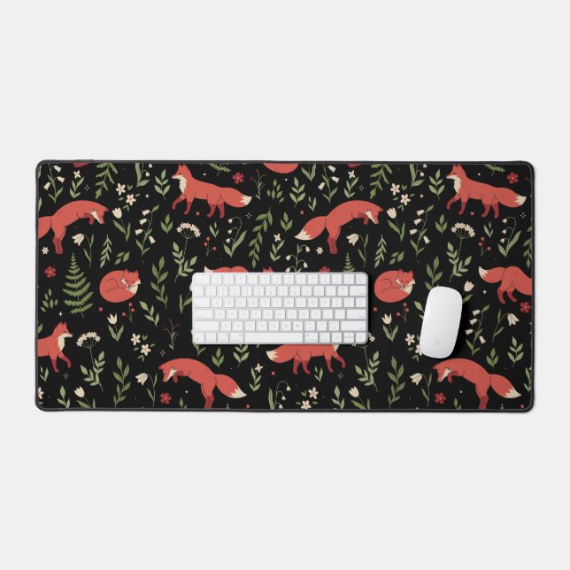 Woodland Fox Botanical Pattern Desk Mat (Keyboard & Mouse)