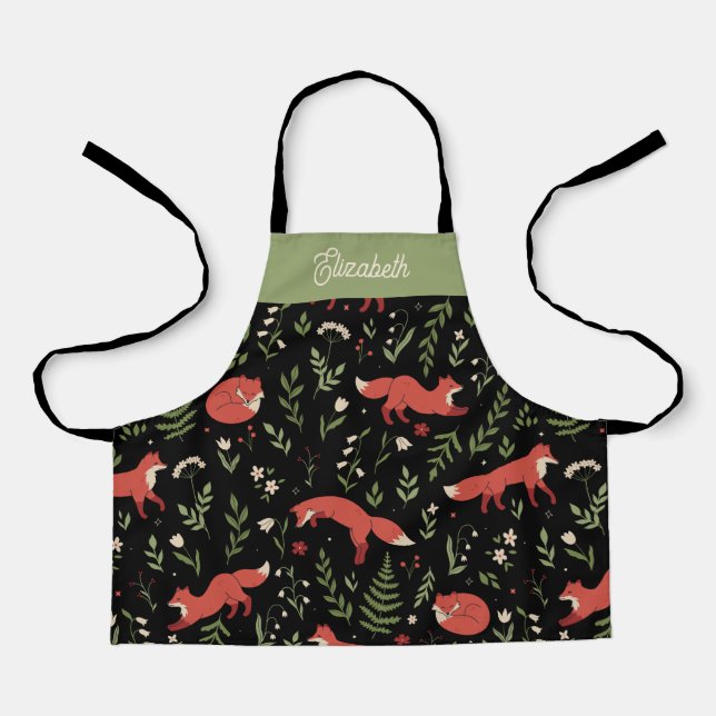 Woodland Fox Botanical Personalised Kids Apron (Front)