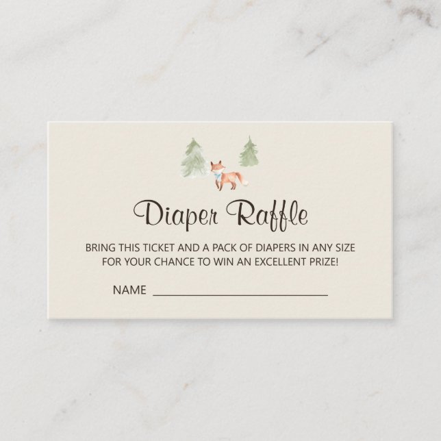 Woodland Fox Boy Baby Shower Diaper Raffle Enclosure Card (Front)