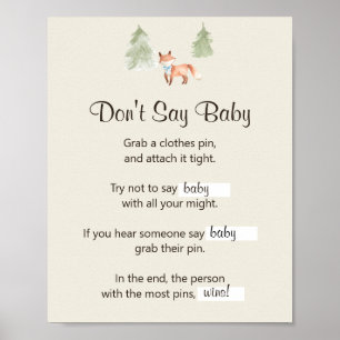 Woodland Fox Boy Baby Shower Don't Say Baby Game Poster