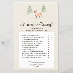 Woodland Fox Boy Baby Shower Mommy or Daddy Game Flyer