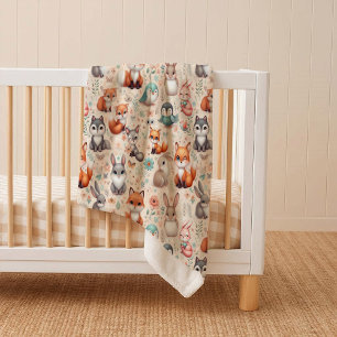 Woodland Fox Bunny Watercolor Cosy Sherpa Blanket