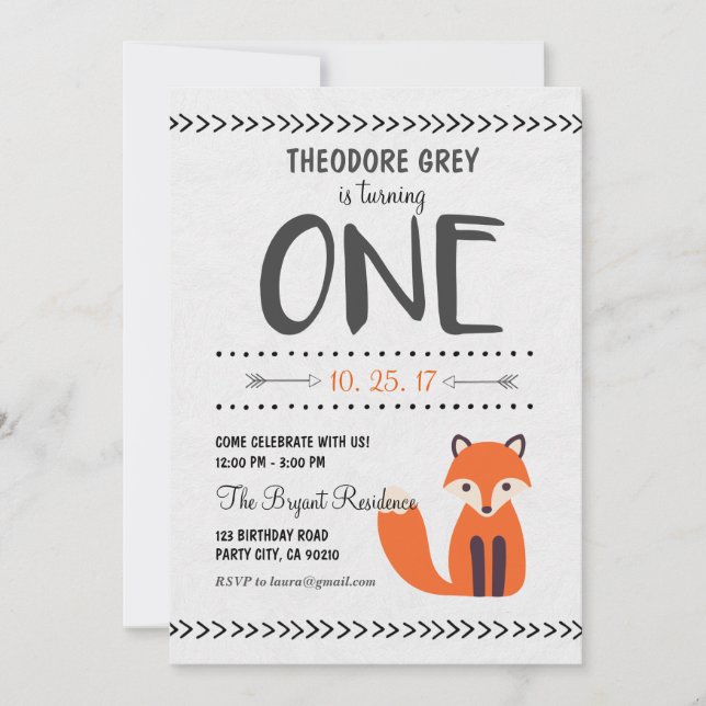 Woodland Fox Chevron Boy First Birthday invitation (Front)