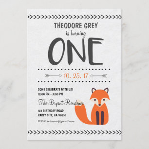 Woodland Fox Chevron Boy First Birthday invitation