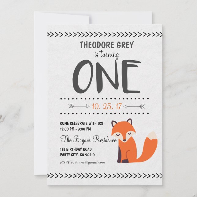 Woodland Fox Chevron Boy First Birthday invitation (Front)