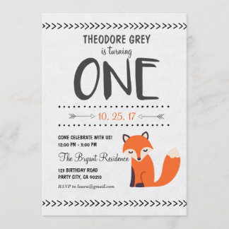 Woodland Fox Chevron Boy First Birthday invitation