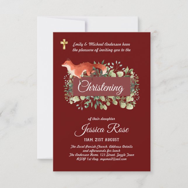 Woodland Fox Christening Invites Baptism  (Front)