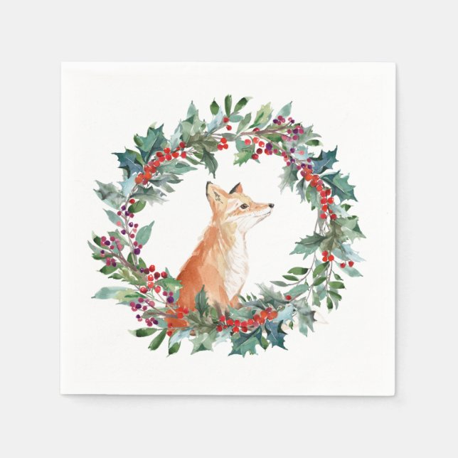 Woodland Fox Christmas Napkin (Front)