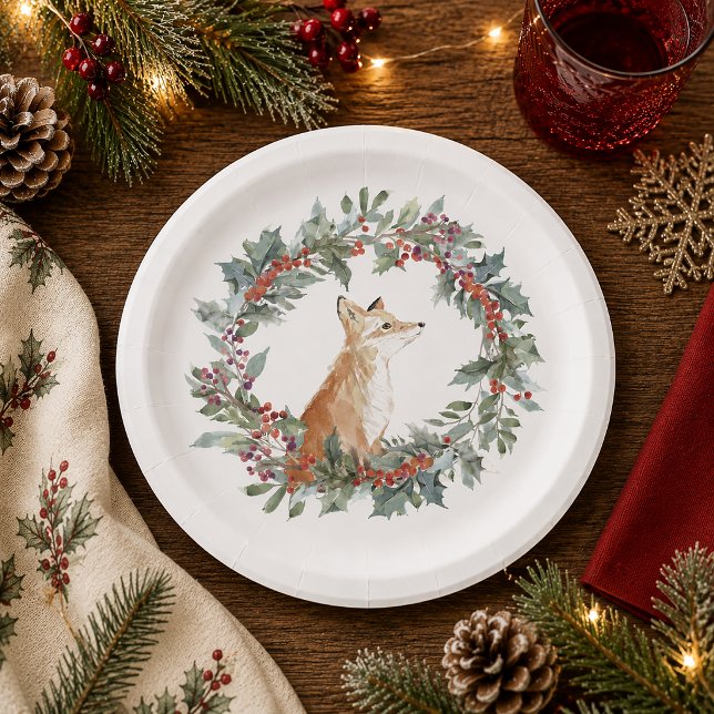 Woodland Fox Christmas Paper Plate (Woodland Fox Christmas Plate)