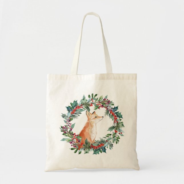 Woodland Fox Christmas Tote Bag (Front)