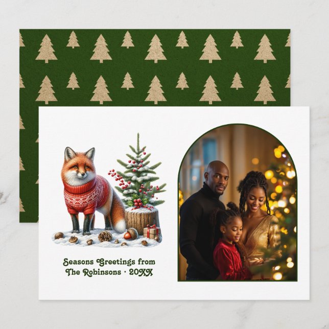 Woodland Fox Cosy Forest Christmas Magic Photo Holiday Card (Front/Back)