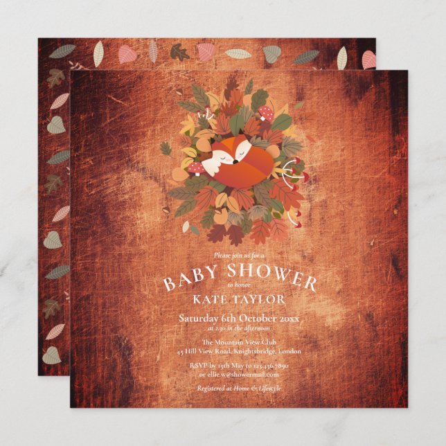 Woodland Fox Cub Baby Shower / Sprinkle Invitation (Front/Back)