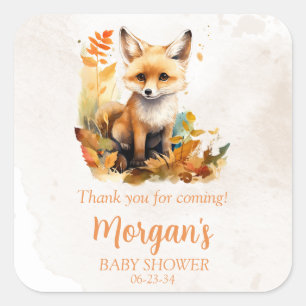 Woodland Fox Cute Baby Shower Favours Square Sticker