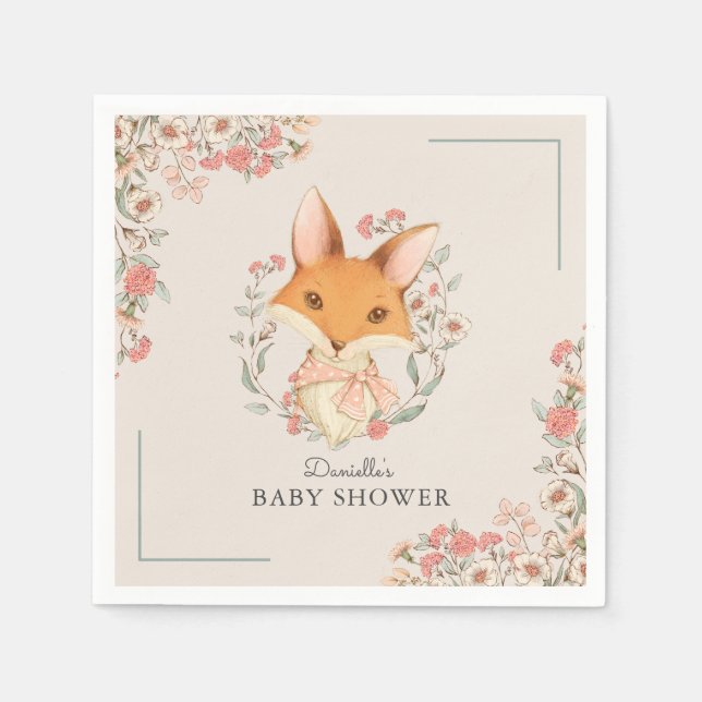 Woodland Fox Cute Baby Shower for Girl Napkin (Front)