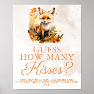 Woodland Fox Cute Baby Shower Game How Many Kisses Poster